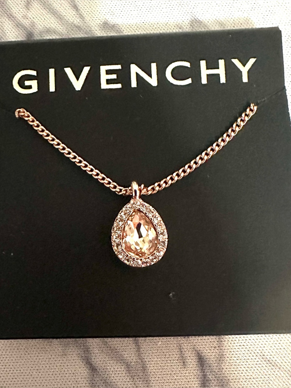 Givenchy Rose Gold Teardrop Necklace with Champagne Crystal